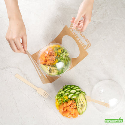 Wholesale Restaurantware Thermo Tek Kraft Paper Sphere Salad Container Carrier - Fits 21 oz- Bulk