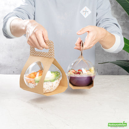 Wholesale Restaurantware Thermo Tek Kraft Paper Sphere Salad Container Carrier - Fits 21 oz- Bulk