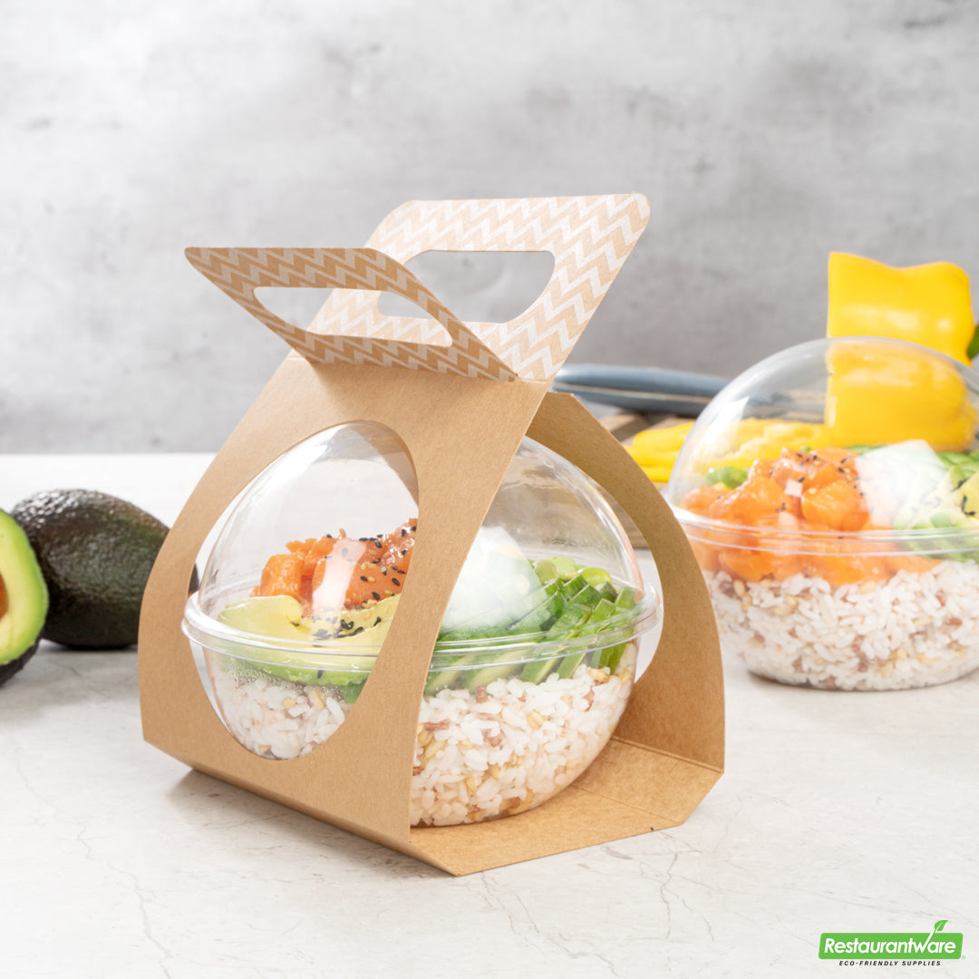Wholesale Restaurantware Thermo Tek Kraft Paper Sphere Salad Container Carrier - Fits 21 oz- Bulk