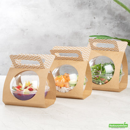Wholesale Restaurantware Thermo Tek Kraft Paper Sphere Salad Container Carrier - Fits 21 oz- Bulk