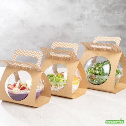 Wholesale Restaurantware Thermo Tek Kraft Paper Sphere Salad Container Carrier - Fits 21 oz- Bulk