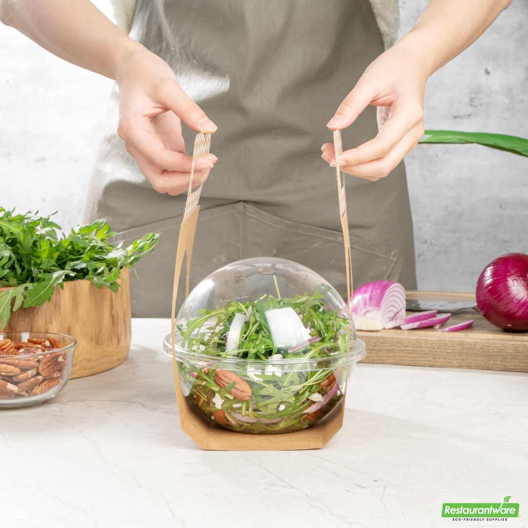 Wholesale Restaurantware Thermo Tek Kraft Paper Sphere Salad Container Carrier - Fits 28 oz- Bulk