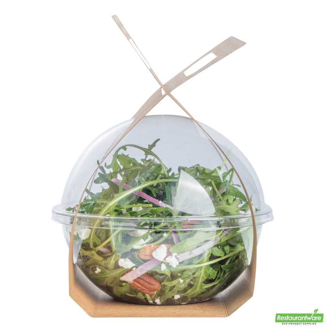 Wholesale Restaurantware Thermo Tek Kraft Paper Sphere Salad Container Carrier - Fits 28 oz- Bulk