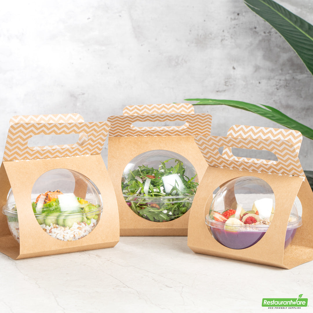 Wholesale Restaurantware Thermo Tek Kraft Paper Sphere Salad Container Carrier - Fits 28 oz- Bulk