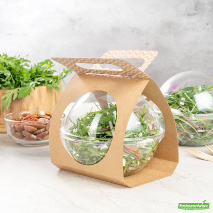 Wholesale Restaurantware Thermo Tek Kraft Paper Sphere Salad Container Carrier - Fits 28 oz- Bulk