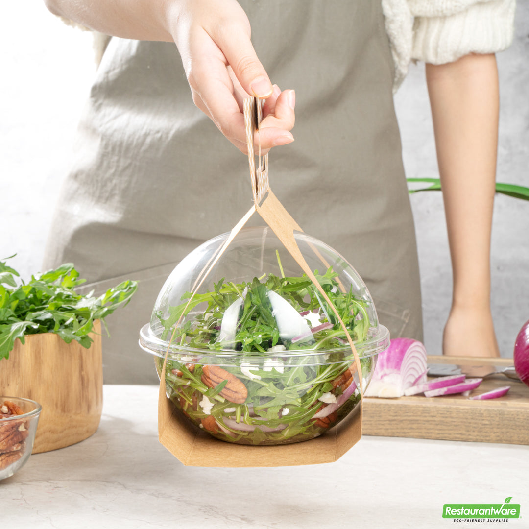 Wholesale Restaurantware Thermo Tek Kraft Paper Sphere Salad Container Carrier - Fits 28 oz- Bulk