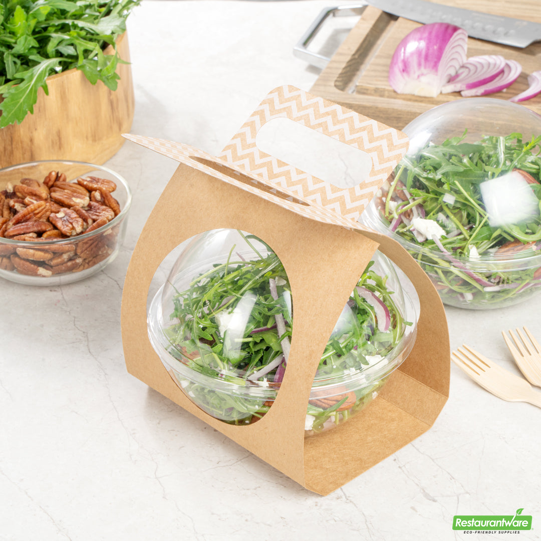 Wholesale Restaurantware Thermo Tek Kraft Paper Sphere Salad Container Carrier - Fits 28 oz- Bulk