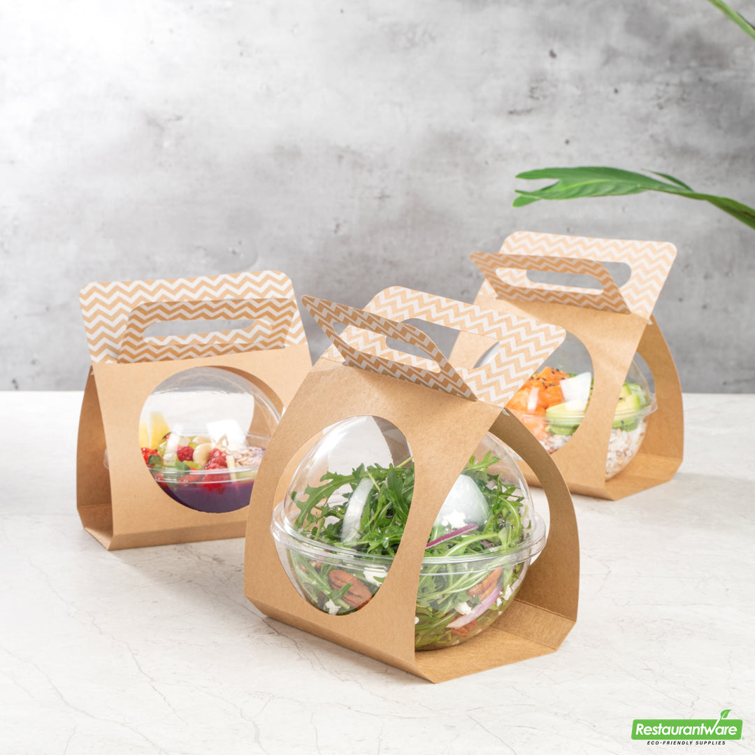 Wholesale Restaurantware Thermo Tek Kraft Paper Sphere Salad Container Carrier - Fits 28 oz- Bulk