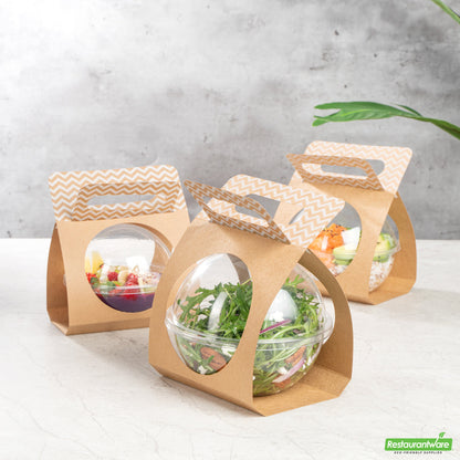 Wholesale Restaurantware Thermo Tek Kraft Paper Sphere Salad Container Carrier - Fits 28 oz- Bulk