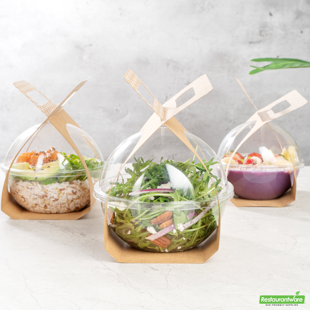 Wholesale Restaurantware Thermo Tek Kraft Paper Sphere Salad Container Carrier - Fits 28 oz- Bulk