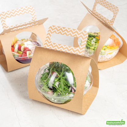 Wholesale Restaurantware Thermo Tek Kraft Paper Sphere Salad Container Carrier - Fits 28 oz- Bulk