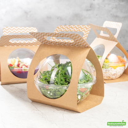 Wholesale Restaurantware Thermo Tek Kraft Paper Sphere Salad Container Carrier - Fits 28 oz- Bulk