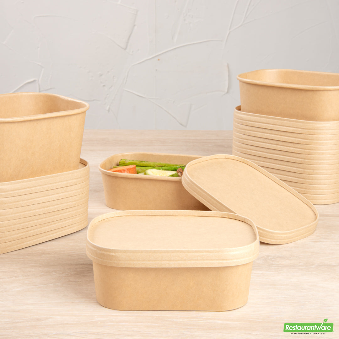 Wholesale Restaurantware Bio Tek Oval Kraft Paper Lid - Fits Serving Container- Bulk