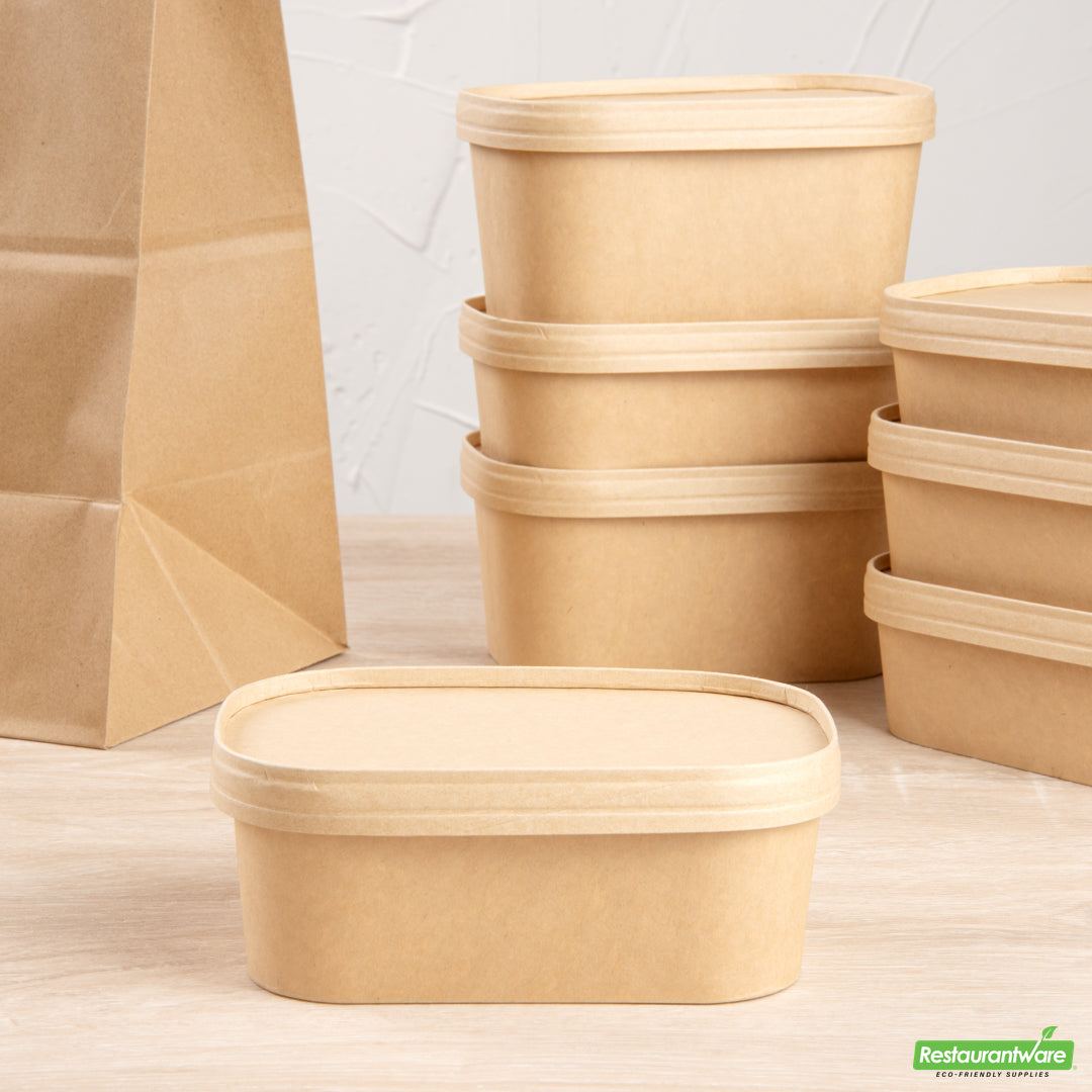 Wholesale Restaurantware Bio Tek Oval Kraft Paper Lid - Fits Serving Container- Bulk
