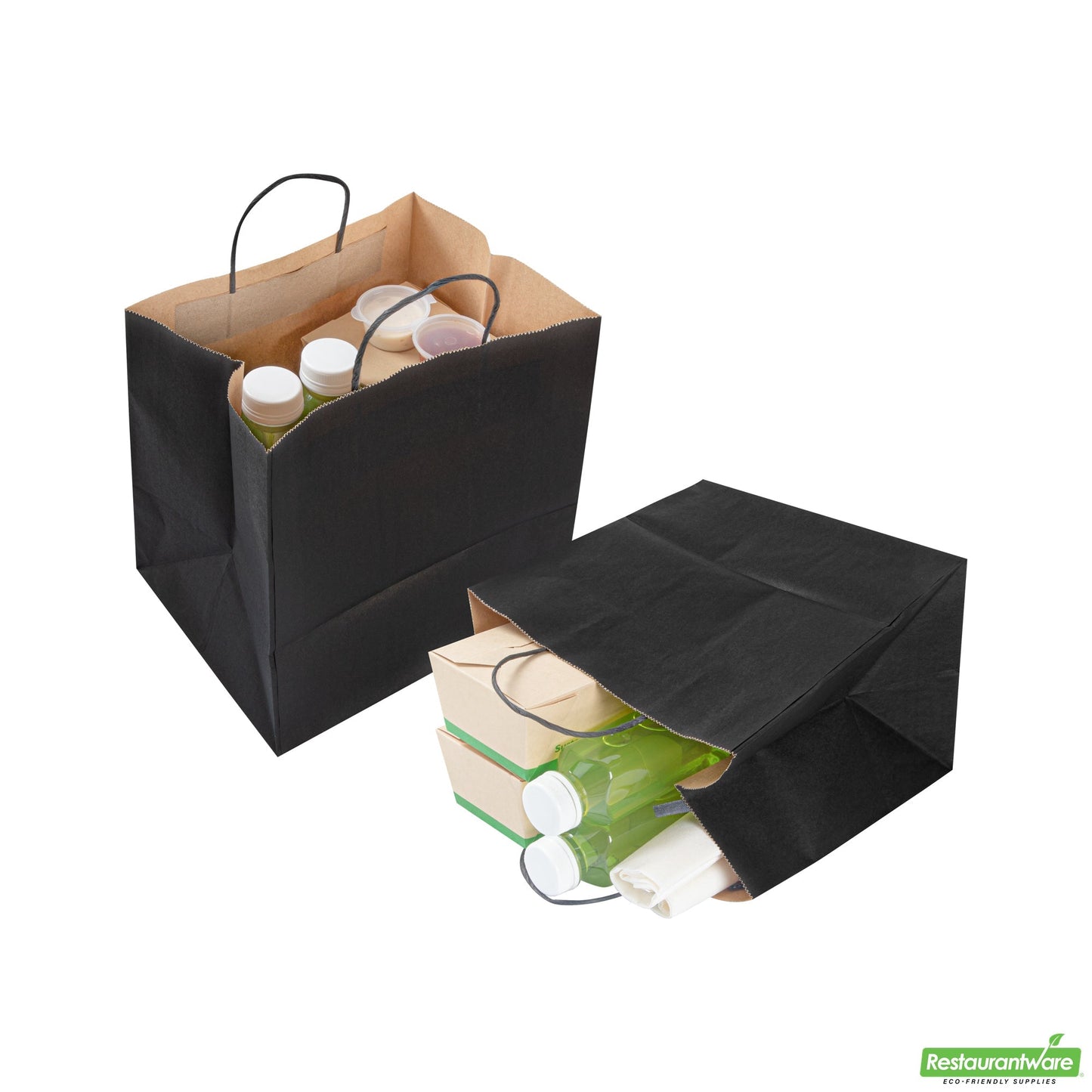 Wholesale Restaurantware Saving Nature Black Paper Retail Bag - with Handles - 10 1/4" X 7 3/4" X 10 1/2" - 100 Count Box- Bulk