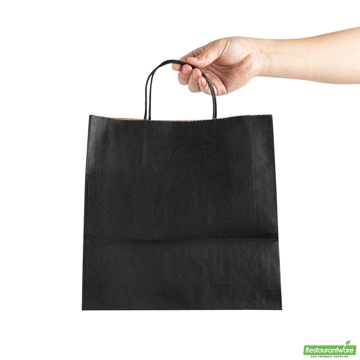Wholesale Restaurantware Saving Nature Black Paper Retail Bag - with Handles - 10 1/4" X 7 3/4" X 10 1/2" - 100 Count Box- Bulk
