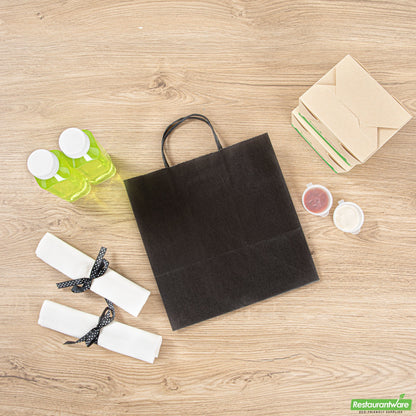 Wholesale Restaurantware Saving Nature Black Paper Retail Bag - with Handles - 10 1/4" X 7 3/4" X 10 1/2" - 100 Count Box- Bulk