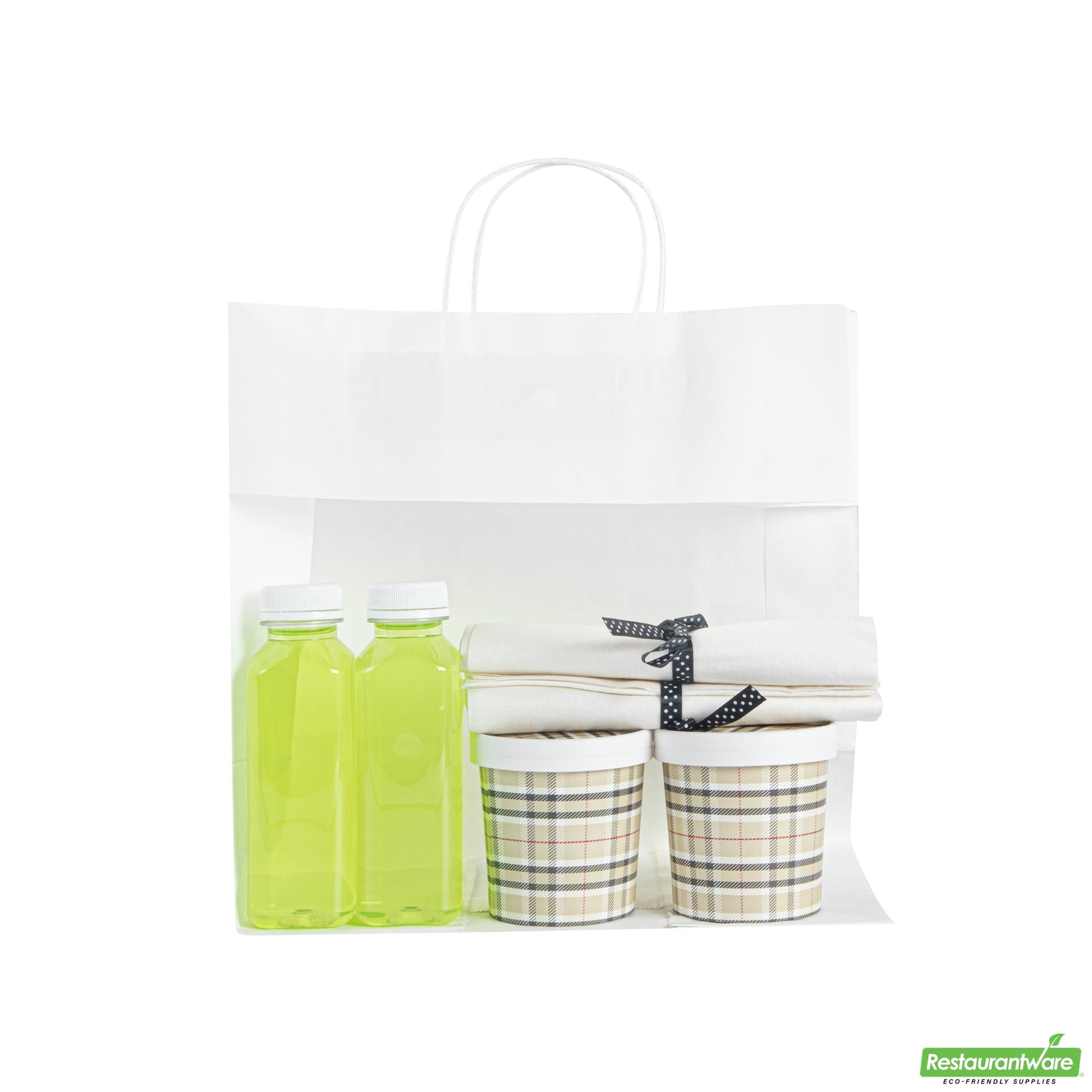 Wholesale Restaurantware Saving Nature White Paper Retail Bag - with Handles - 12 1/2" X 6 1/4" X 12 1/4" - 100 Count Box- Bulk