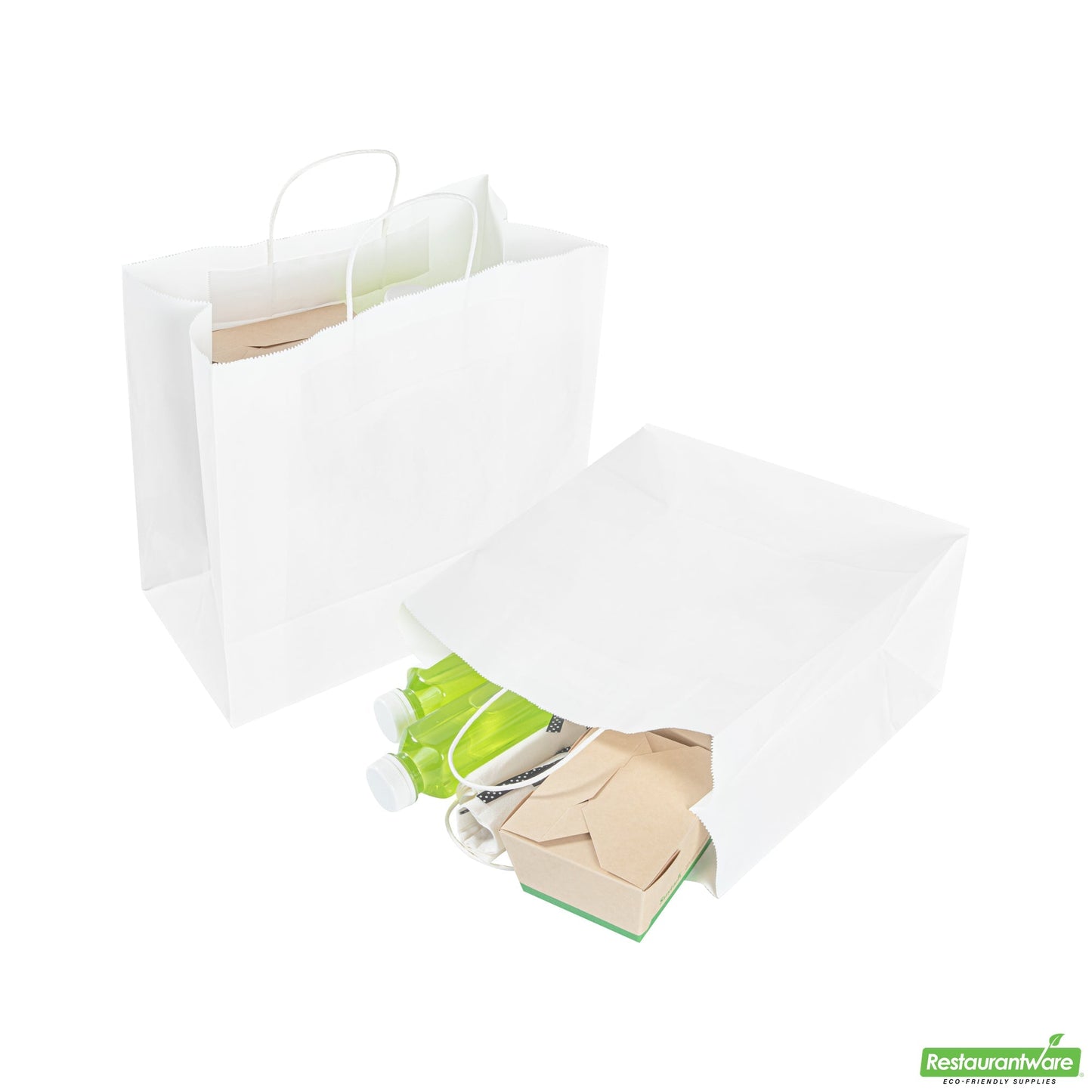 Wholesale Restaurantware Saving Nature White Paper Retail Bag - with Handles - 12 1/2" X 6 1/4" X 12 1/4" - 100 Count Box- Bulk