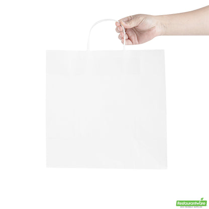 Wholesale Restaurantware Saving Nature White Paper Retail Bag - with Handles - 12 1/2" X 6 1/4" X 12 1/4" - 100 Count Box- Bulk