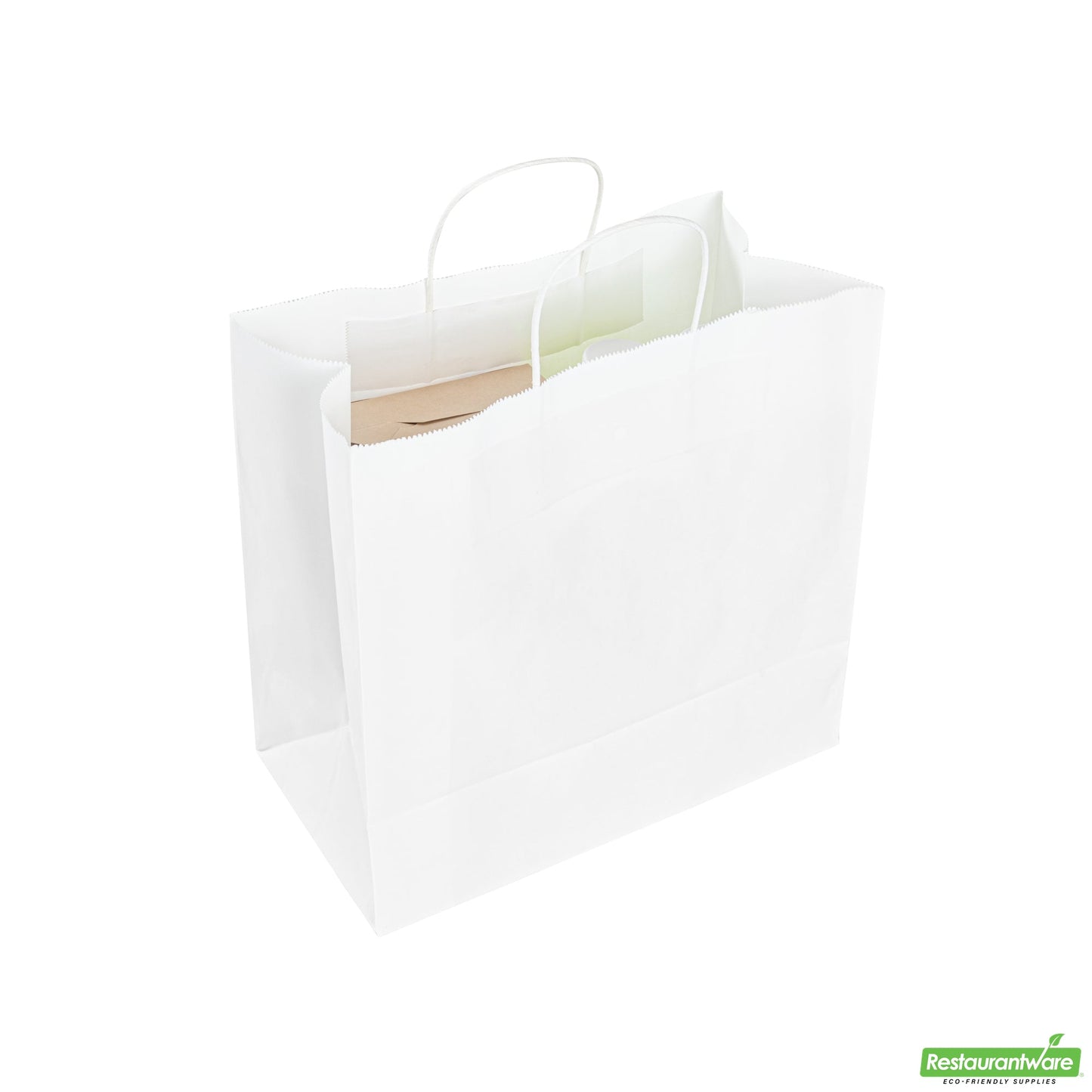Wholesale Restaurantware Saving Nature White Paper Retail Bag - with Handles - 12 1/2" X 6 1/4" X 12 1/4" - 100 Count Box- Bulk