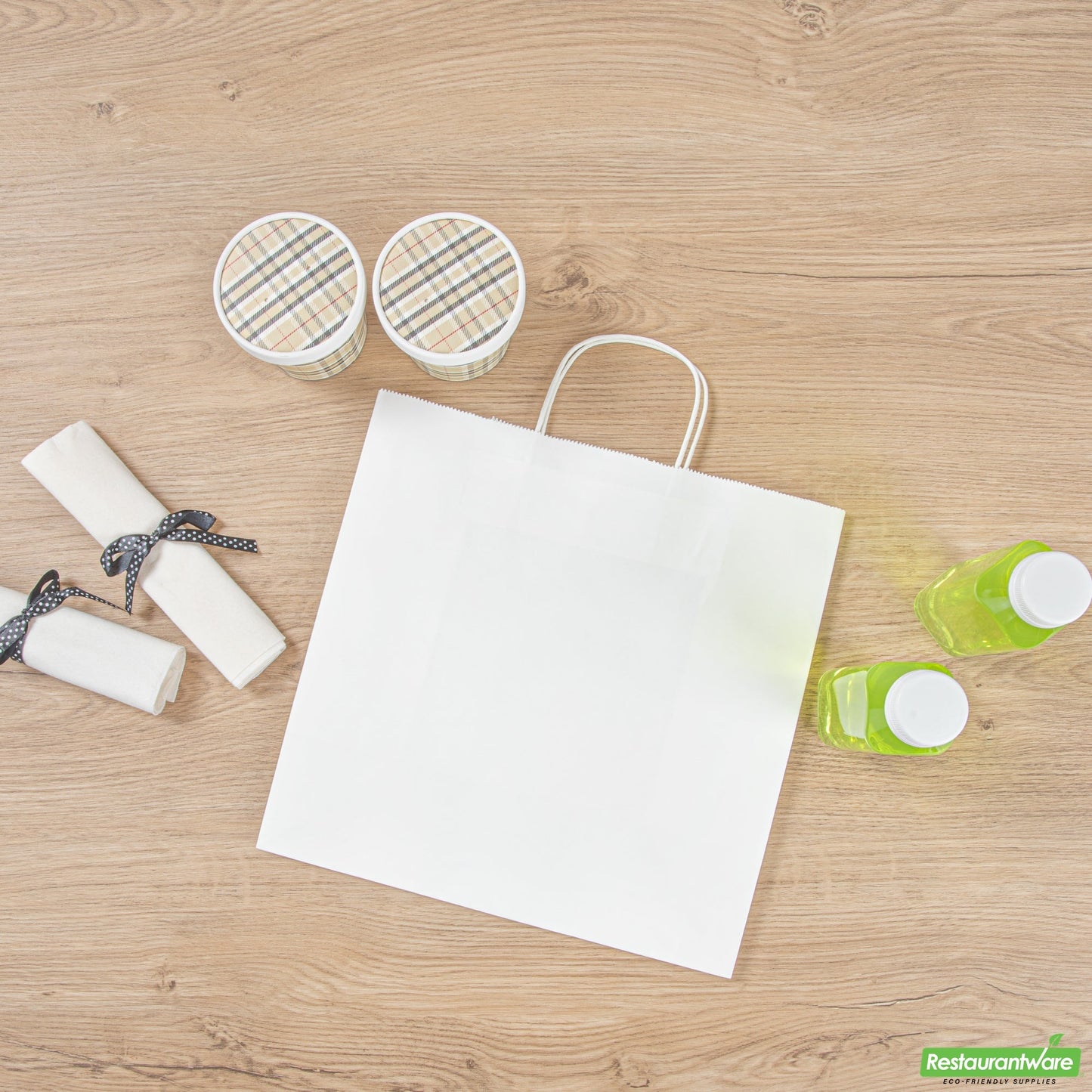 Wholesale Restaurantware Saving Nature White Paper Retail Bag - with Handles - 12 1/2" X 6 1/4" X 12 1/4" - 100 Count Box- Bulk