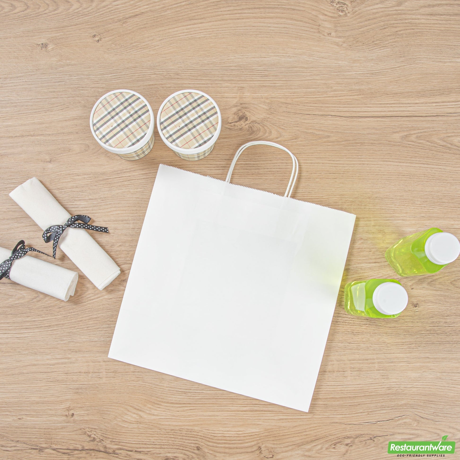 Wholesale Restaurantware Saving Nature White Paper Retail Bag - with Handles - 12 1/2" X 6 1/4" X 12 1/4" - 100 Count Box- Bulk