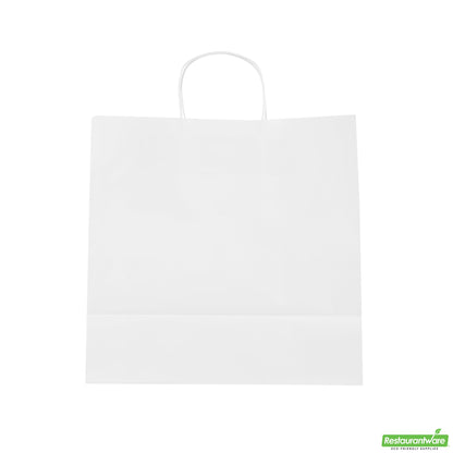Wholesale Restaurantware Saving Nature White Paper Retail Bag - with Handles - 12 1/2" X 6 1/4" X 12 1/4" - 100 Count Box- Bulk