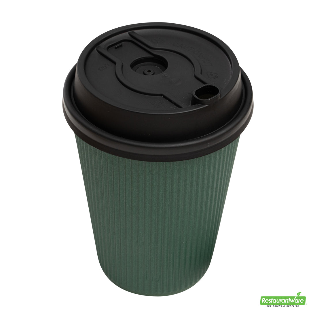 Wholesale Restaurantware Restpresso Black Plastic 2-in-1 Straw or Sippy Coffee Cup Lid - with Detachable Double Plug, Fits 8, 12, 16 and 20 oz- Bulk