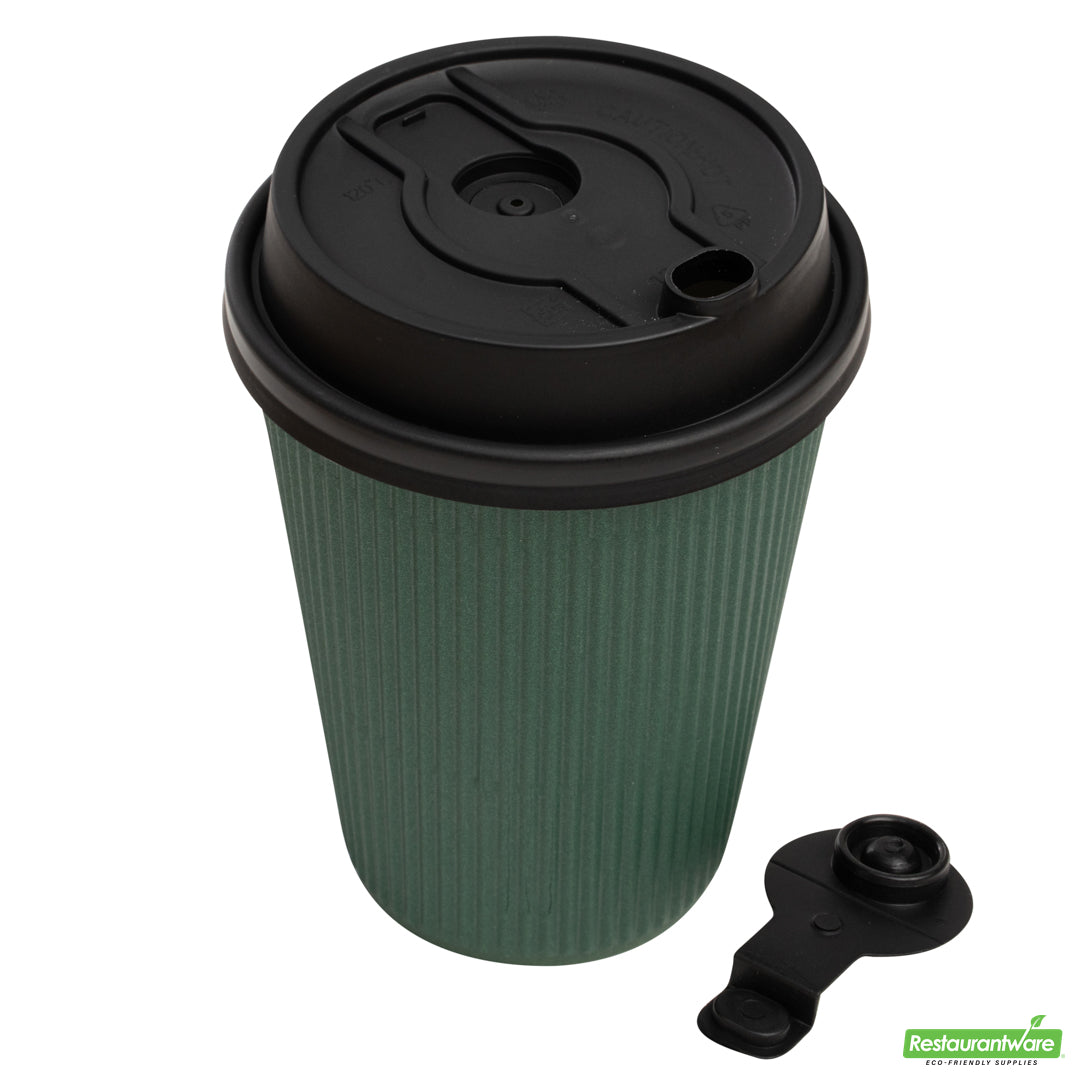 Wholesale Restaurantware Restpresso Black Plastic 2-in-1 Straw or Sippy Coffee Cup Lid - with Detachable Double Plug, Fits 8, 12, 16 and 20 oz- Bulk