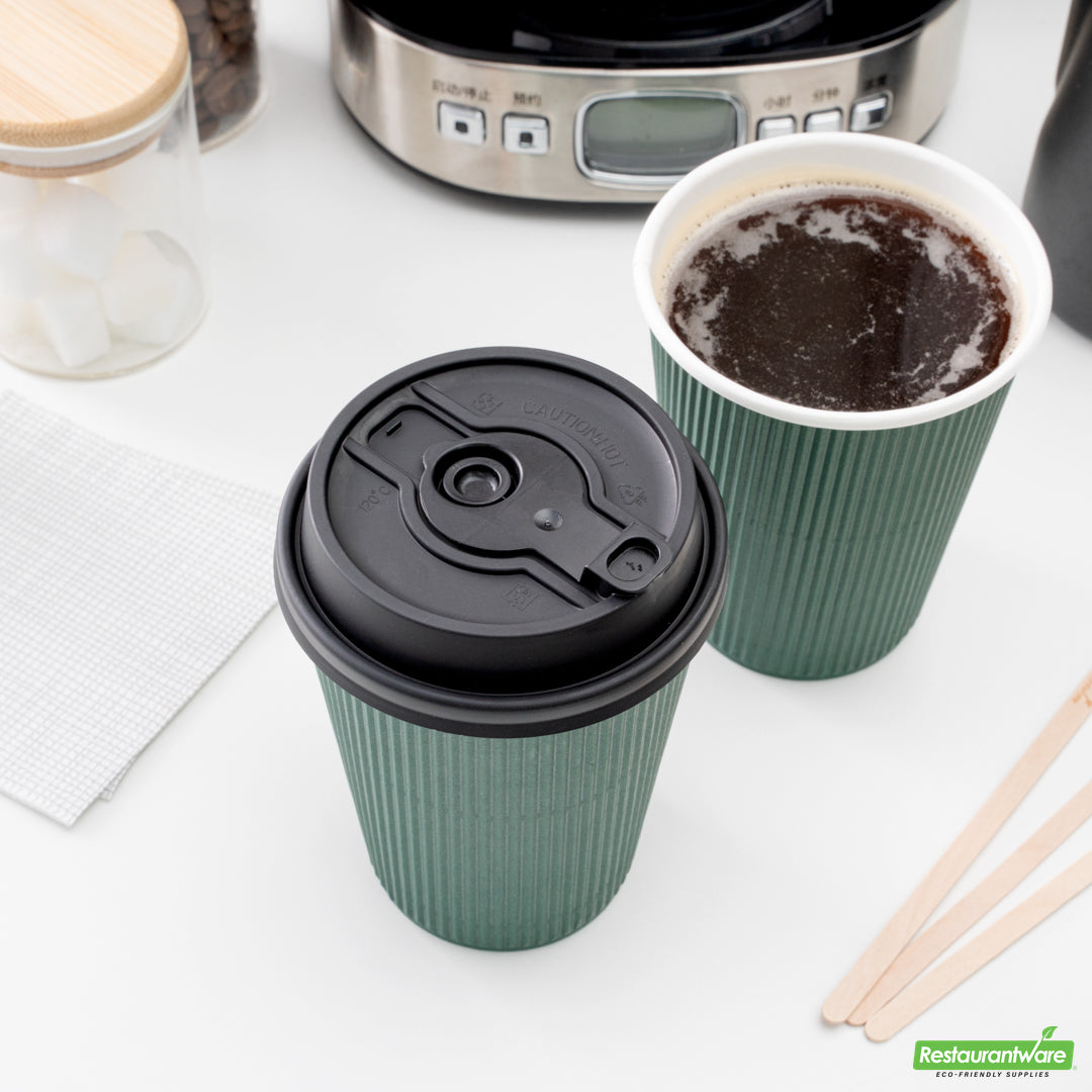 Wholesale Restaurantware Restpresso Black Plastic 2-in-1 Straw or Sippy Coffee Cup Lid - with Detachable Double Plug, Fits 8, 12, 16 and 20 oz- Bulk