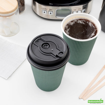Wholesale Restaurantware Restpresso Black Plastic 2-in-1 Straw or Sippy Coffee Cup Lid - with Detachable Double Plug, Fits 8, 12, 16 and 20 oz- Bulk