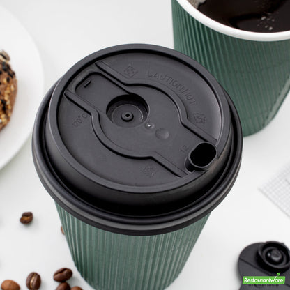 Wholesale Restaurantware Restpresso Black Plastic 2-in-1 Straw or Sippy Coffee Cup Lid - with Detachable Double Plug, Fits 8, 12, 16 and 20 oz- Bulk