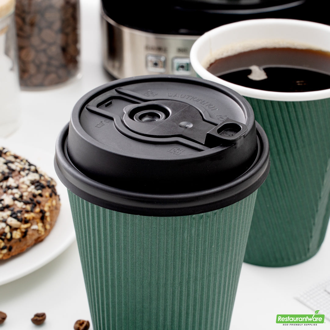 Wholesale Restaurantware Restpresso Black Plastic 2-in-1 Straw or Sippy Coffee Cup Lid - with Detachable Double Plug, Fits 8, 12, 16 and 20 oz- Bulk