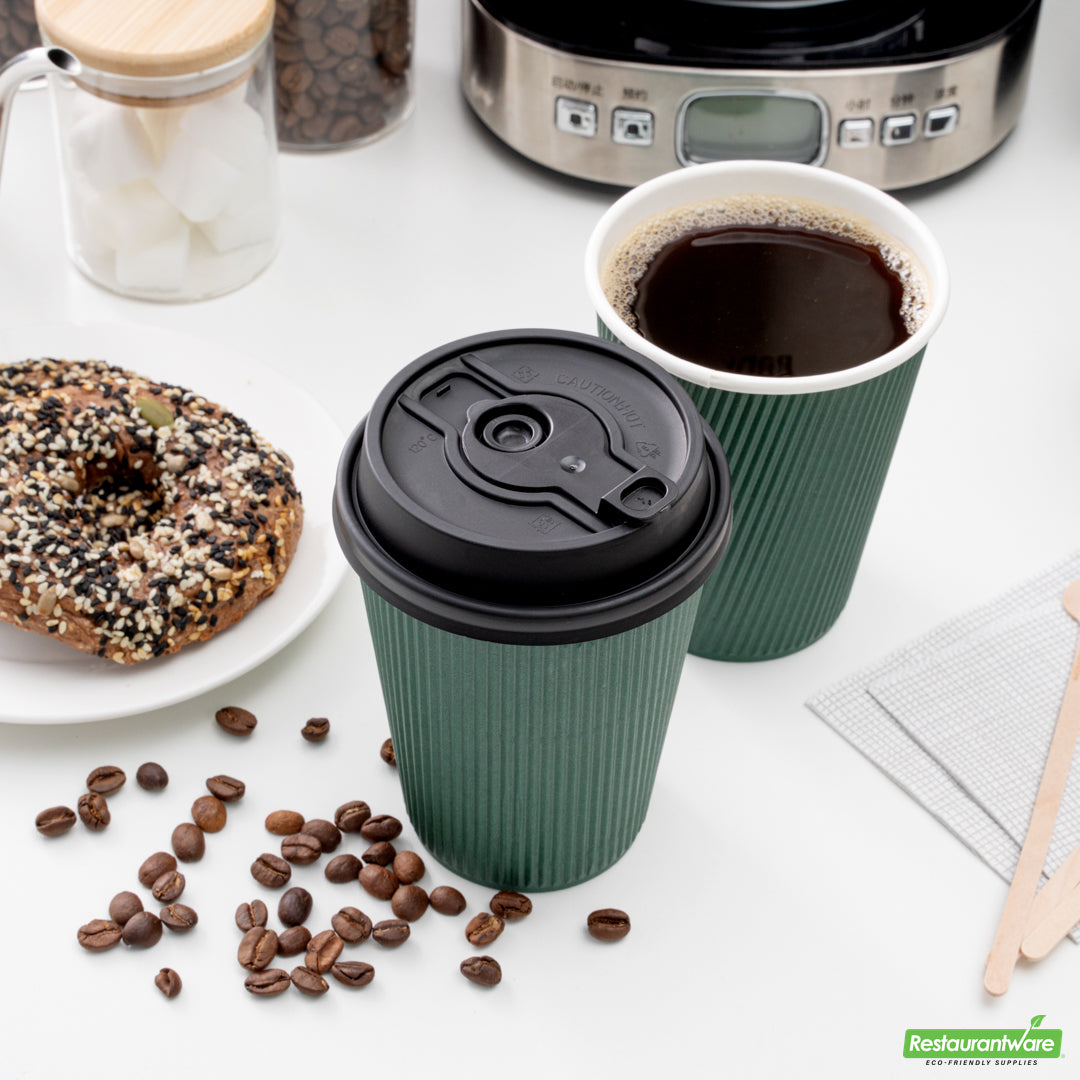 Wholesale Restaurantware Restpresso Black Plastic 2-in-1 Straw or Sippy Coffee Cup Lid - with Detachable Double Plug, Fits 8, 12, 16 and 20 oz- Bulk