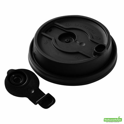 Wholesale Restaurantware Restpresso Black Plastic 2-in-1 Straw or Sippy Coffee Cup Lid - with Detachable Double Plug, Fits 8, 12, 16 and 20 oz- Bulk