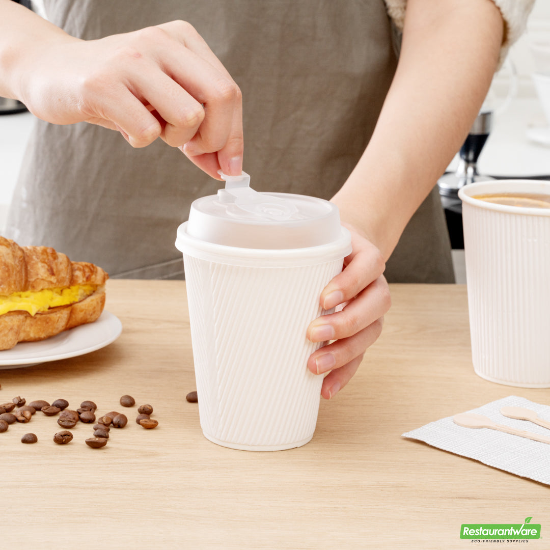 Wholesale Restaurantware Restpresso Clear Plastic 2-in-1 Straw or Sippy Coffee Cup Lid - with Detachable Double Plug, Fits 8, 12, 16 and 20 oz- Bulk