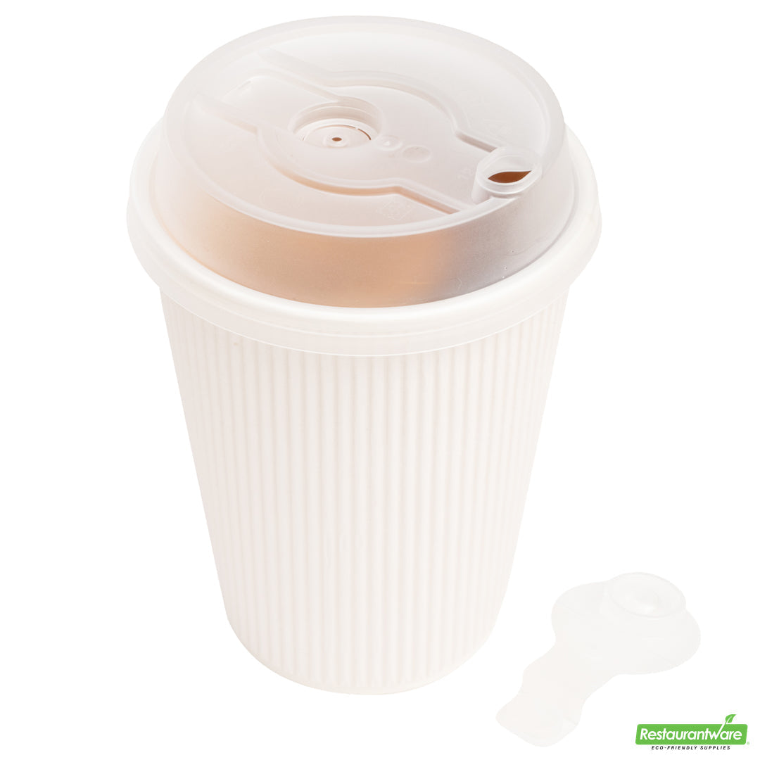 Wholesale Restaurantware Restpresso Clear Plastic 2-in-1 Straw or Sippy Coffee Cup Lid - with Detachable Double Plug, Fits 8, 12, 16 and 20 oz- Bulk