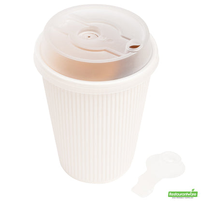 Wholesale Restaurantware Restpresso Clear Plastic 2-in-1 Straw or Sippy Coffee Cup Lid - with Detachable Double Plug, Fits 8, 12, 16 and 20 oz- Bulk