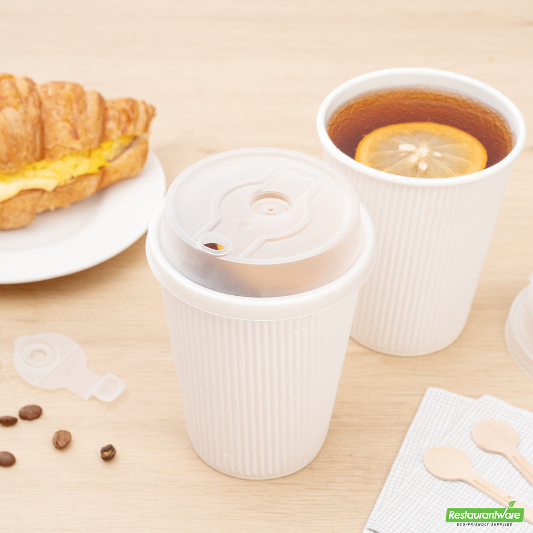 Wholesale Restaurantware Restpresso Clear Plastic 2-in-1 Straw or Sippy Coffee Cup Lid - with Detachable Double Plug, Fits 8, 12, 16 and 20 oz- Bulk