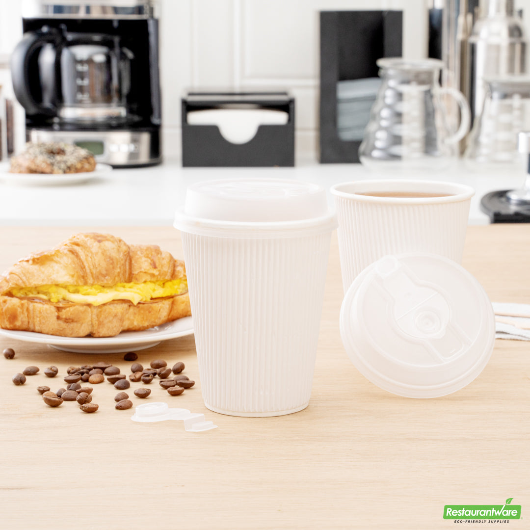 Wholesale Restaurantware Restpresso Clear Plastic 2-in-1 Straw or Sippy Coffee Cup Lid - with Detachable Double Plug, Fits 8, 12, 16 and 20 oz- Bulk