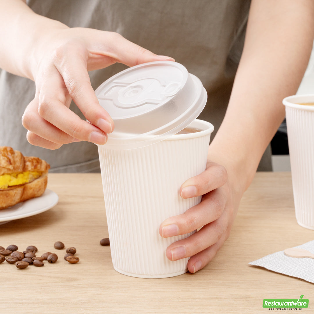 Wholesale Restaurantware Restpresso Clear Plastic 2-in-1 Straw or Sippy Coffee Cup Lid - with Detachable Double Plug, Fits 8, 12, 16 and 20 oz- Bulk