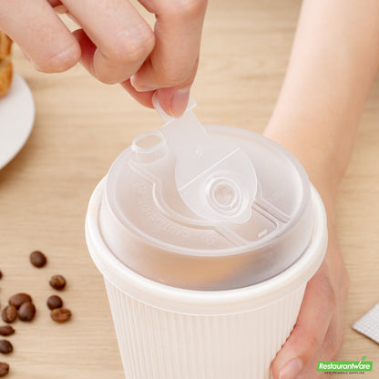 Wholesale Restaurantware Restpresso Clear Plastic 2-in-1 Straw or Sippy Coffee Cup Lid - with Detachable Double Plug, Fits 8, 12, 16 and 20 oz- Bulk