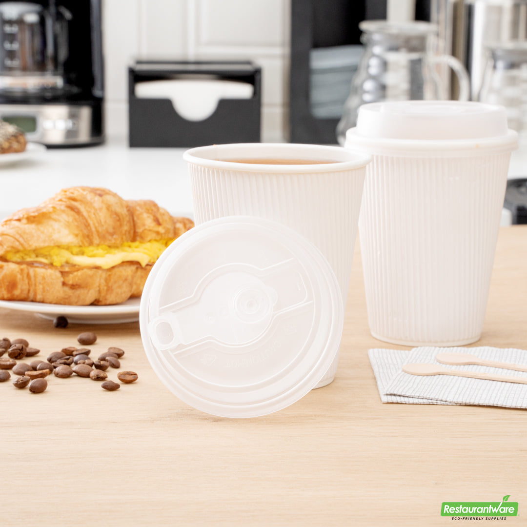 Wholesale Restaurantware Restpresso Clear Plastic 2-in-1 Straw or Sippy Coffee Cup Lid - with Detachable Double Plug, Fits 8, 12, 16 and 20 oz- Bulk