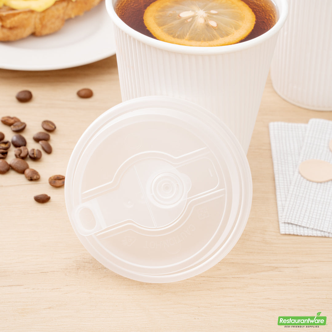 Wholesale Restaurantware Restpresso Clear Plastic 2-in-1 Straw or Sippy Coffee Cup Lid - with Detachable Double Plug, Fits 8, 12, 16 and 20 oz- Bulk