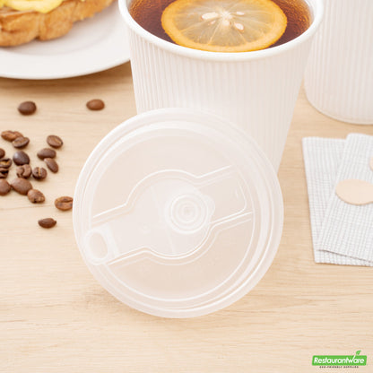 Wholesale Restaurantware Restpresso Clear Plastic 2-in-1 Straw or Sippy Coffee Cup Lid - with Detachable Double Plug, Fits 8, 12, 16 and 20 oz- Bulk