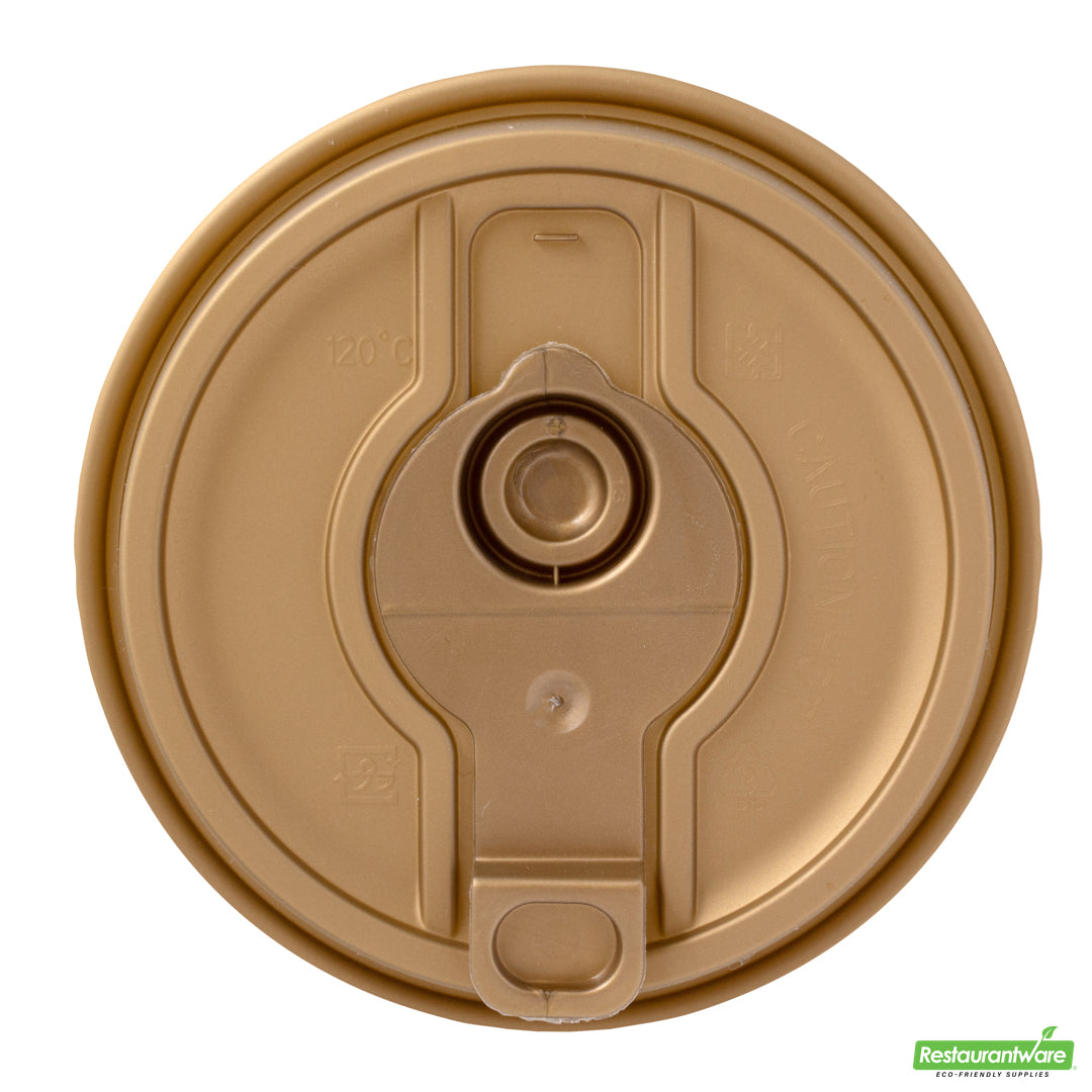 Wholesale Restaurantware Restpresso Gold Plastic 2-in-1 Straw or Sippy Coffee Cup Lid - with Detachable Double Plug, Fits 8, 12, 16 and 20 oz- Bulk
