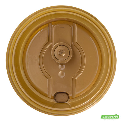 Wholesale Restaurantware Restpresso Gold Plastic 2-in-1 Straw or Sippy Coffee Cup Lid - with Detachable Double Plug, Fits 8, 12, 16 and 20 oz- Bulk