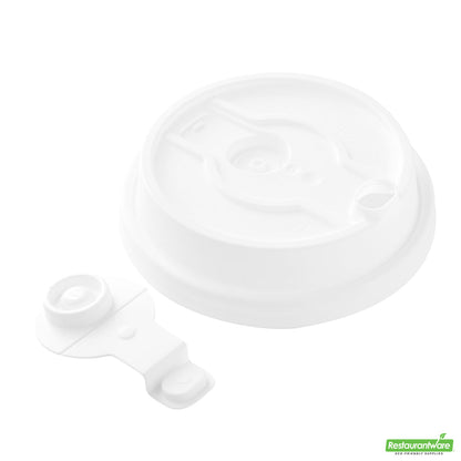 Wholesale Restaurantware Restpresso White Plastic 2-in-1 Straw or Sippy Coffee Cup Lid - with Detachable Double Plug, Fits 8, 12, 16 and 20 oz- Bulk