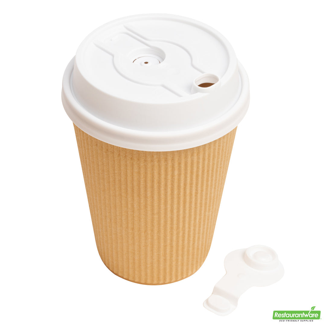 Wholesale Restaurantware Restpresso White Plastic 2-in-1 Straw or Sippy Coffee Cup Lid - with Detachable Double Plug, Fits 8, 12, 16 and 20 oz- Bulk